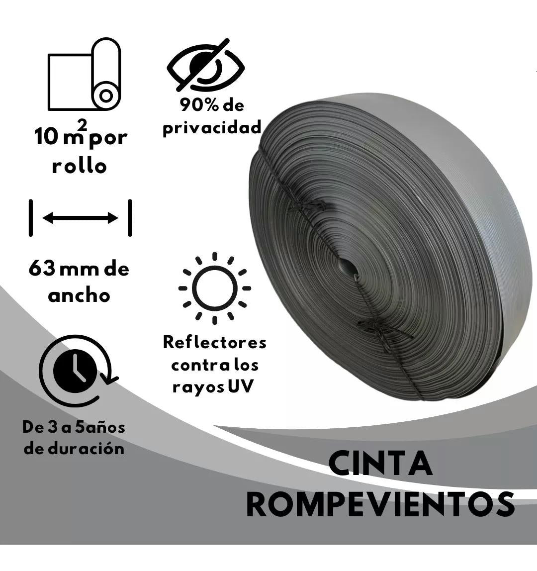 Cinta Rompevientos Plástica Malla Ciclónica Rollo De 10 M2 Plata