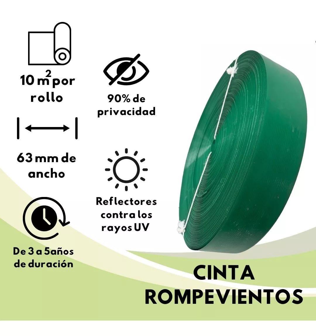 Cinta Rompevientos Plástica Malla Ciclónica Rollo De 10 M2 Verde
