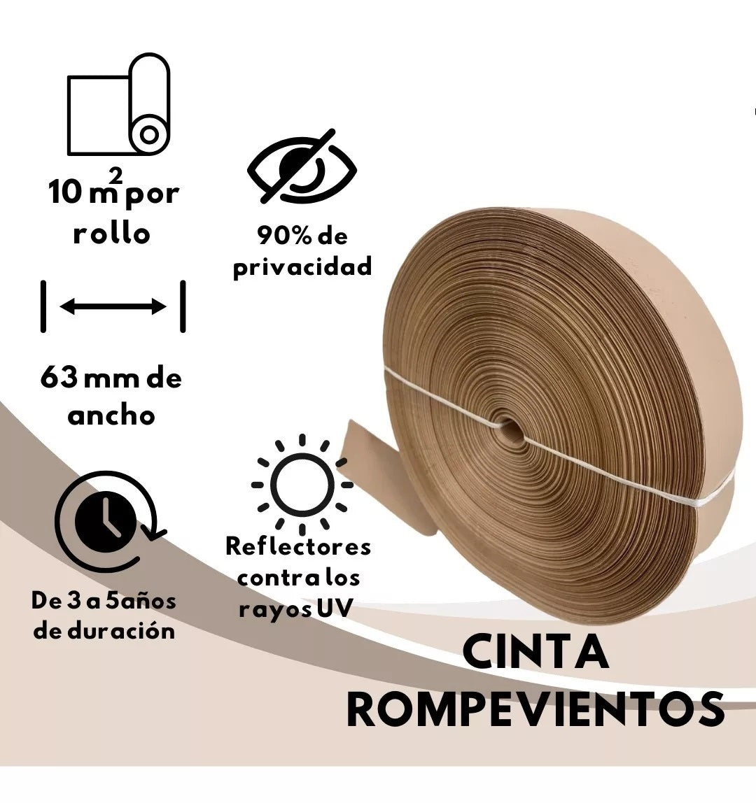 Cinta Rompevientos Plástica Malla Ciclónica Rollo De 10 M2 Beige