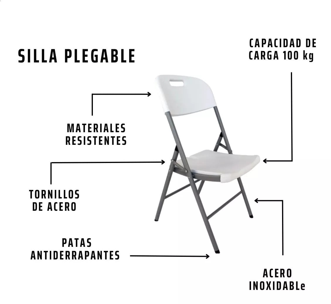 Set de 2 sillas plegables para Jardín, camping, Eventos de uso rudo
