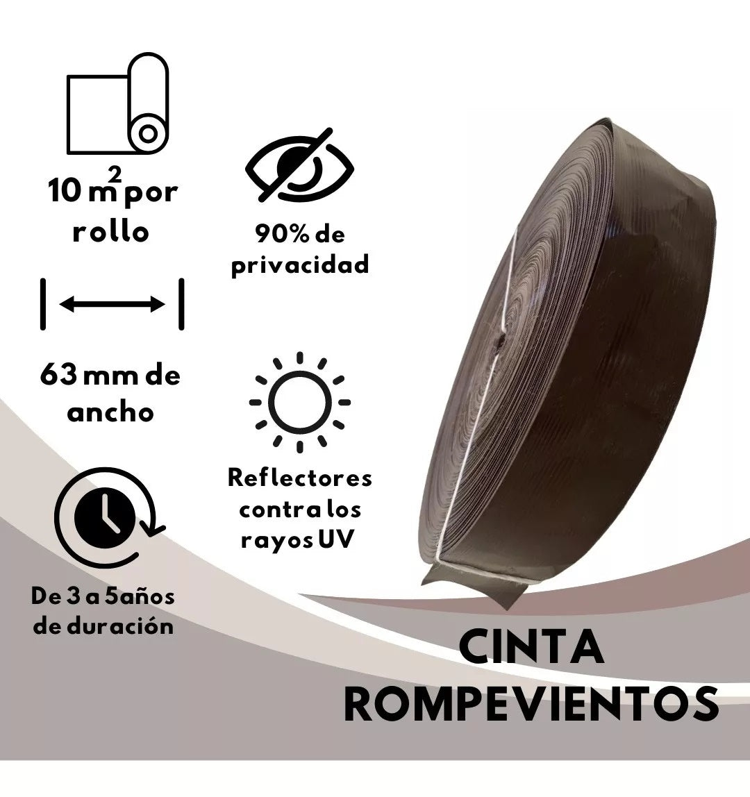 Cinta Rompevientos Plástica Malla Ciclónica Rollo De 10 M2 Cafe- chocolate