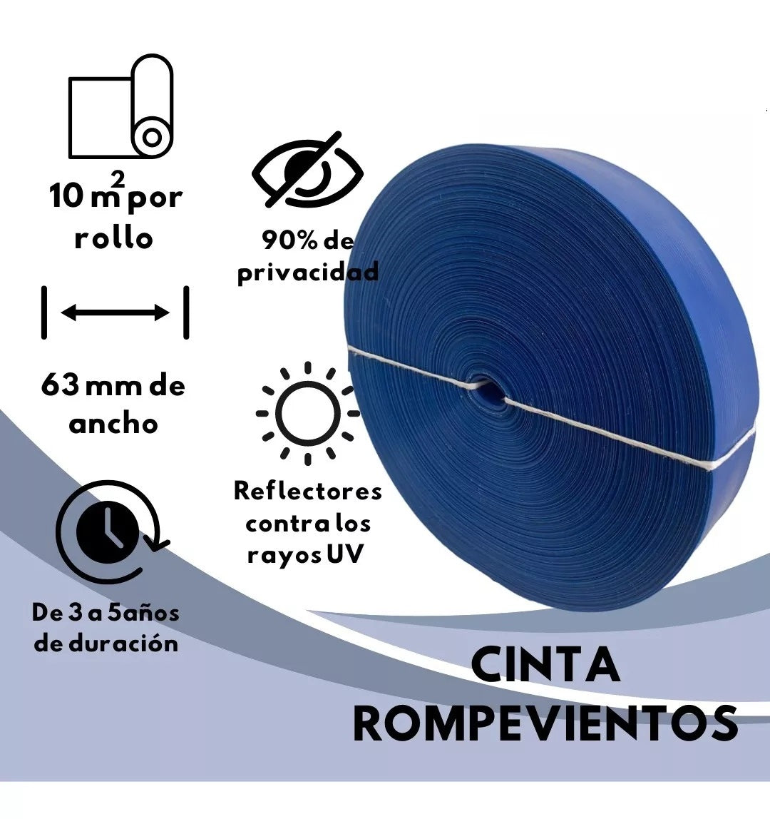 Cinta Rompevientos Plástica Malla Ciclónica Rollo De 10 M2 Azul